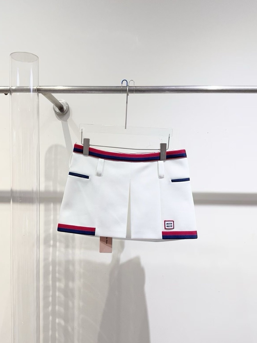 🚩steal Miu Miu White Mini Shorts with Navy & Red Trim